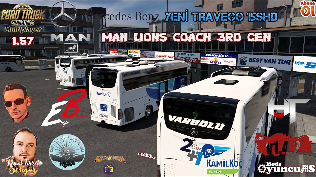 ETS2 1.57 Oyuncuyusbismap Travego 15 ve Man Lions Coach ile  Türkiye Haritasında Otobüs Konvoyu