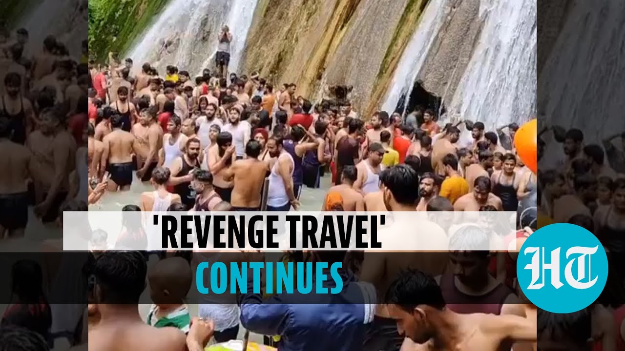 Watch: Huge, maskless crowd bathes at Mussoorie's Kempty Falls amid Covid