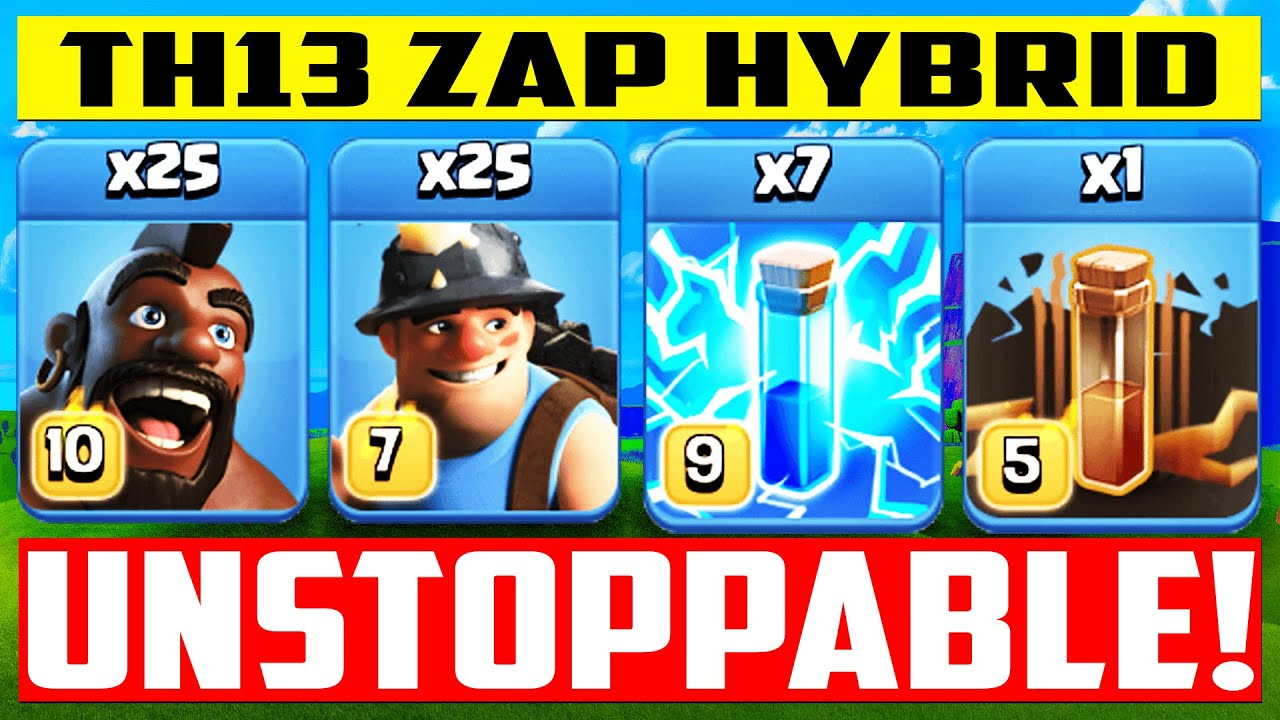 TH 13 ZAP MASS HYBRID ATTACK STRATEGY ! Town Hall 13 Miner Hog Hybrid Attacks 2020 - TH13