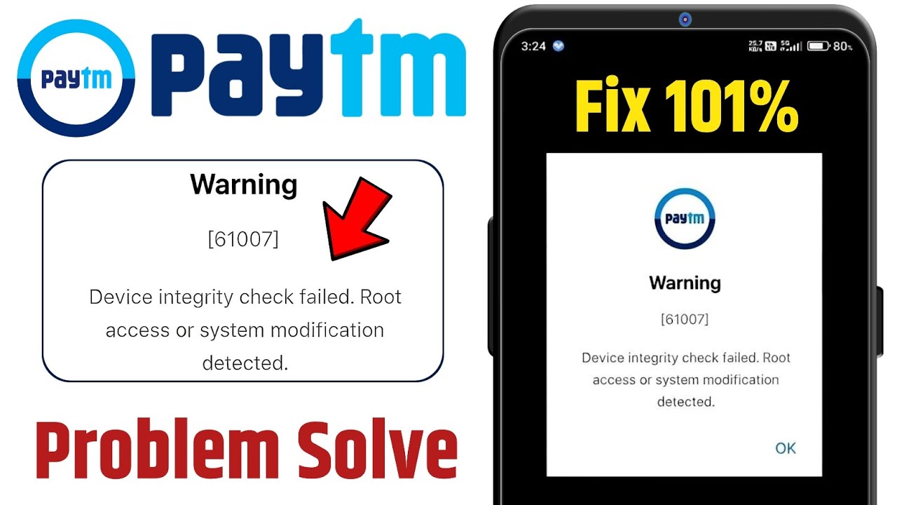 Paytm Warning 61007 Problem Fix | Device Integrity Failed | Rooted Device Detected Solution 2026