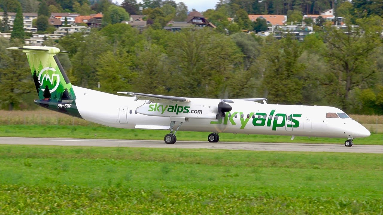 SkyAlps Dash 8-Q400 Green Livery at Bern Airport! 💚