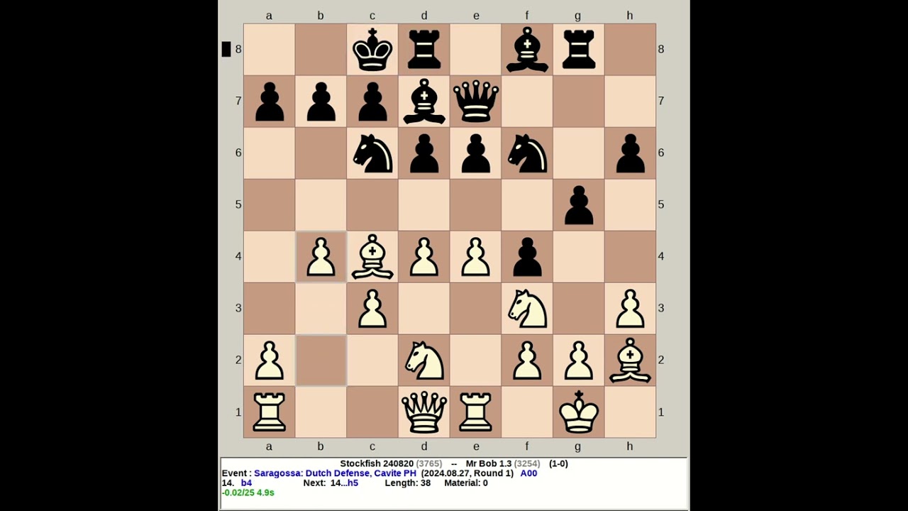Stockfish 240820 vs Mr Bob 1.3 | Saragossa: Dutch Defense #chess