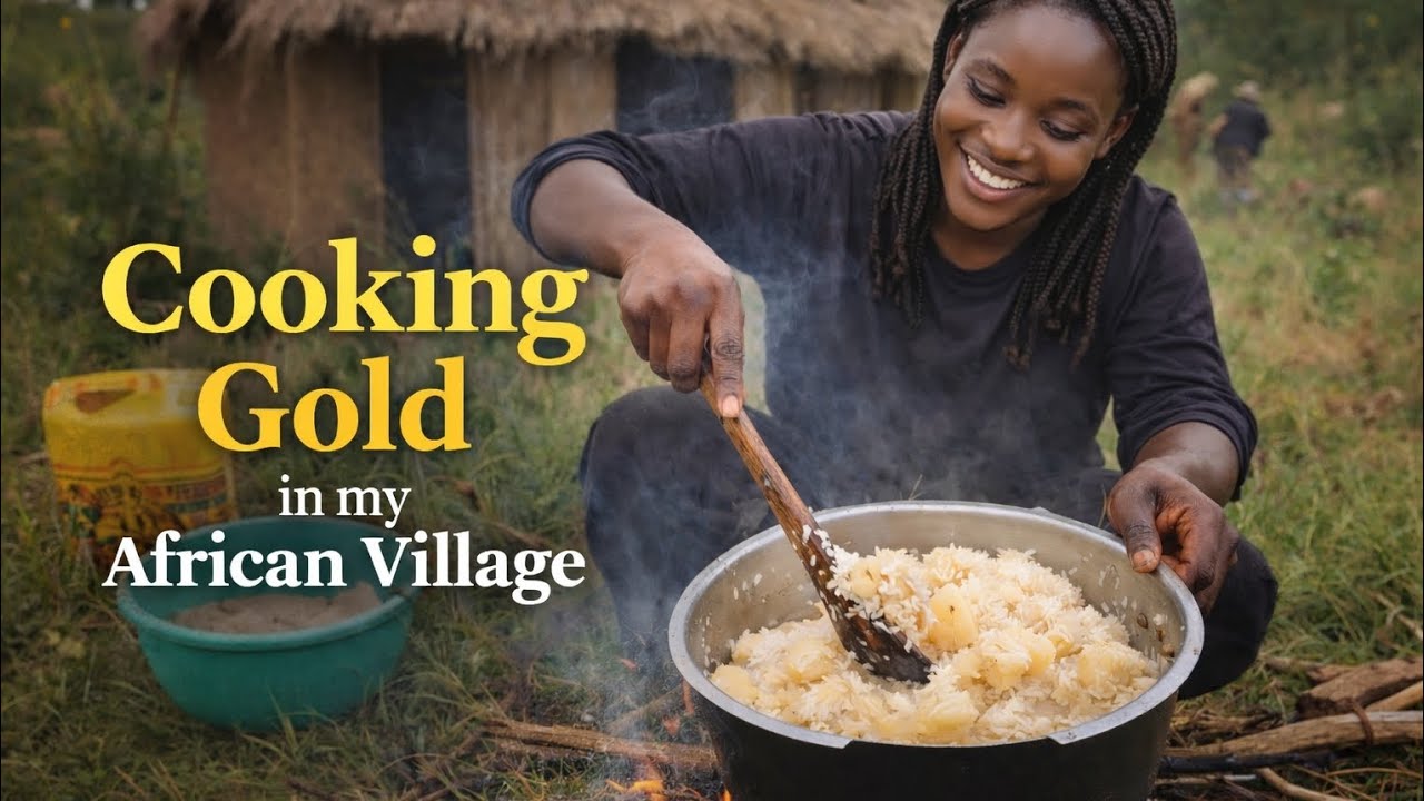 Cooking gold in my African village rice mixed with potatoes enjoying a peaceful moment 