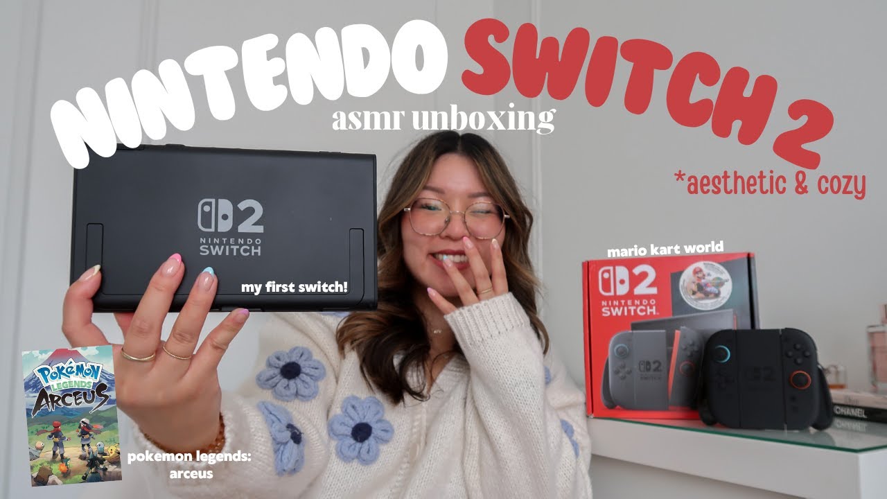 cozy asmr NINTENDO SWITCH 2 UNBOXING & SETUP 🎮♠️ my first switch, mario kart world, pokemon arceus