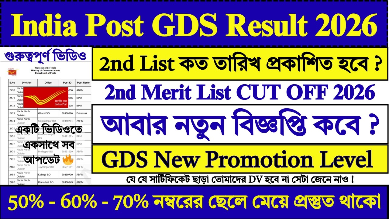 India Post GDS 2nd Merit List 2026 50% 60% 70% Selection? | GDS Result 2026 | GDS 2026 | GDS |