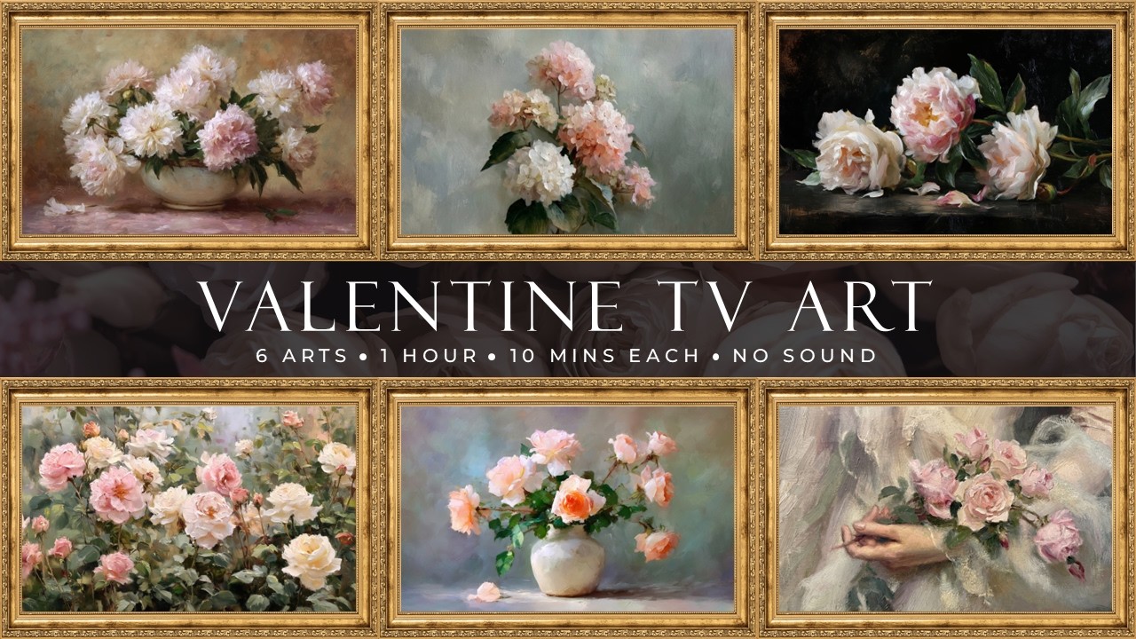 Romantic Rose Flower Ambient Art for TV - 6 Valentine Paintings | 1 Hour No Sound | 10 Minutes Each