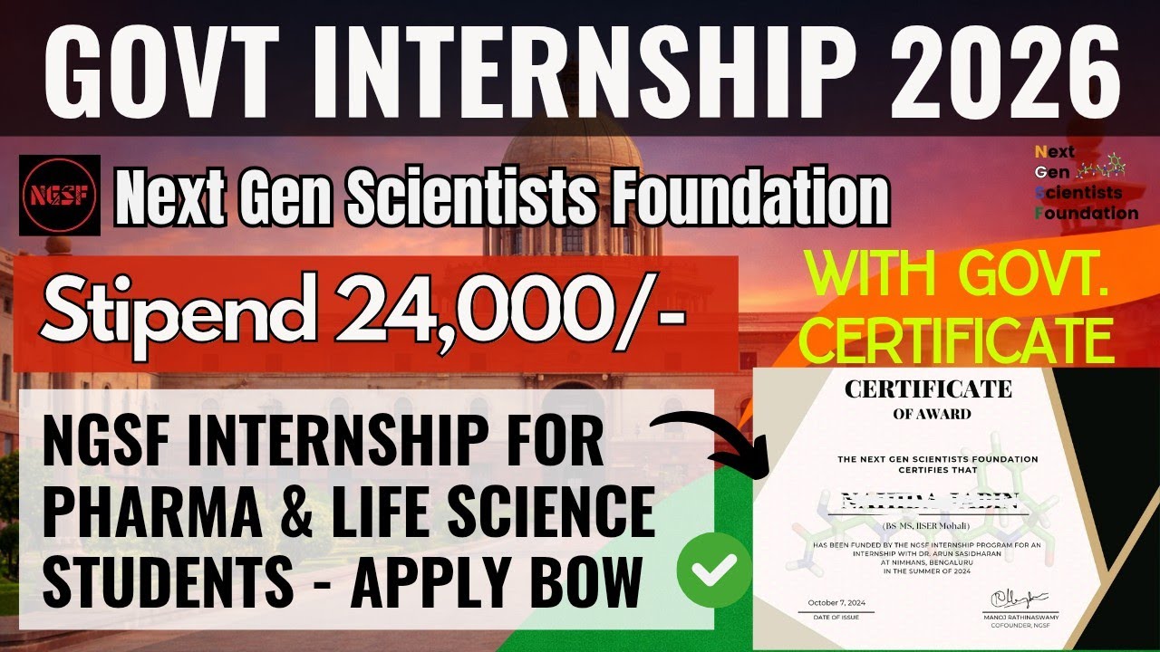 Internship opportunity for Pharma & Life Science Students | With Certificate | NGSF Internship 2026