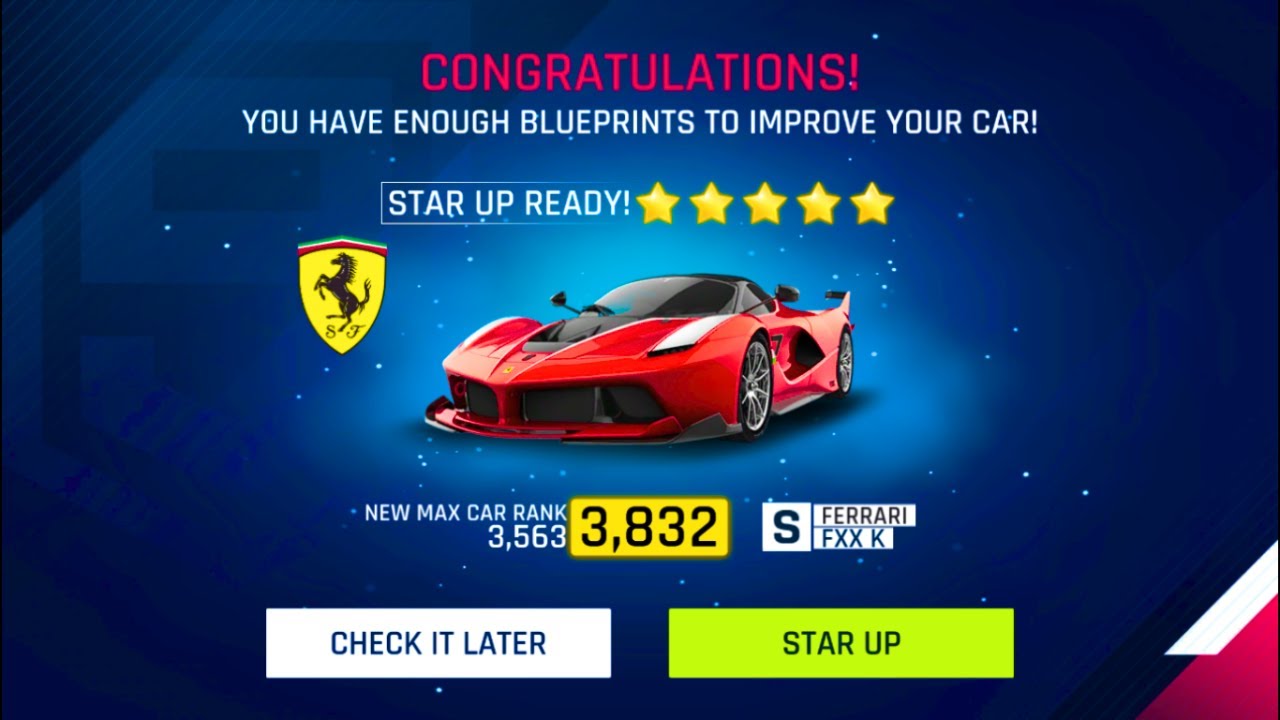 UNLOCKED NEW CAR ASPHALT 9 FERRARI FXX K FULL STAR UP UPGRADING MAX AND GAMEPLAY