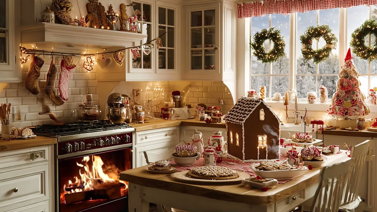 Cozy Christmas Kitchen Memories 🎄🔥 Soft Fire Sounds, Winter Snow & Family Evening Comfort