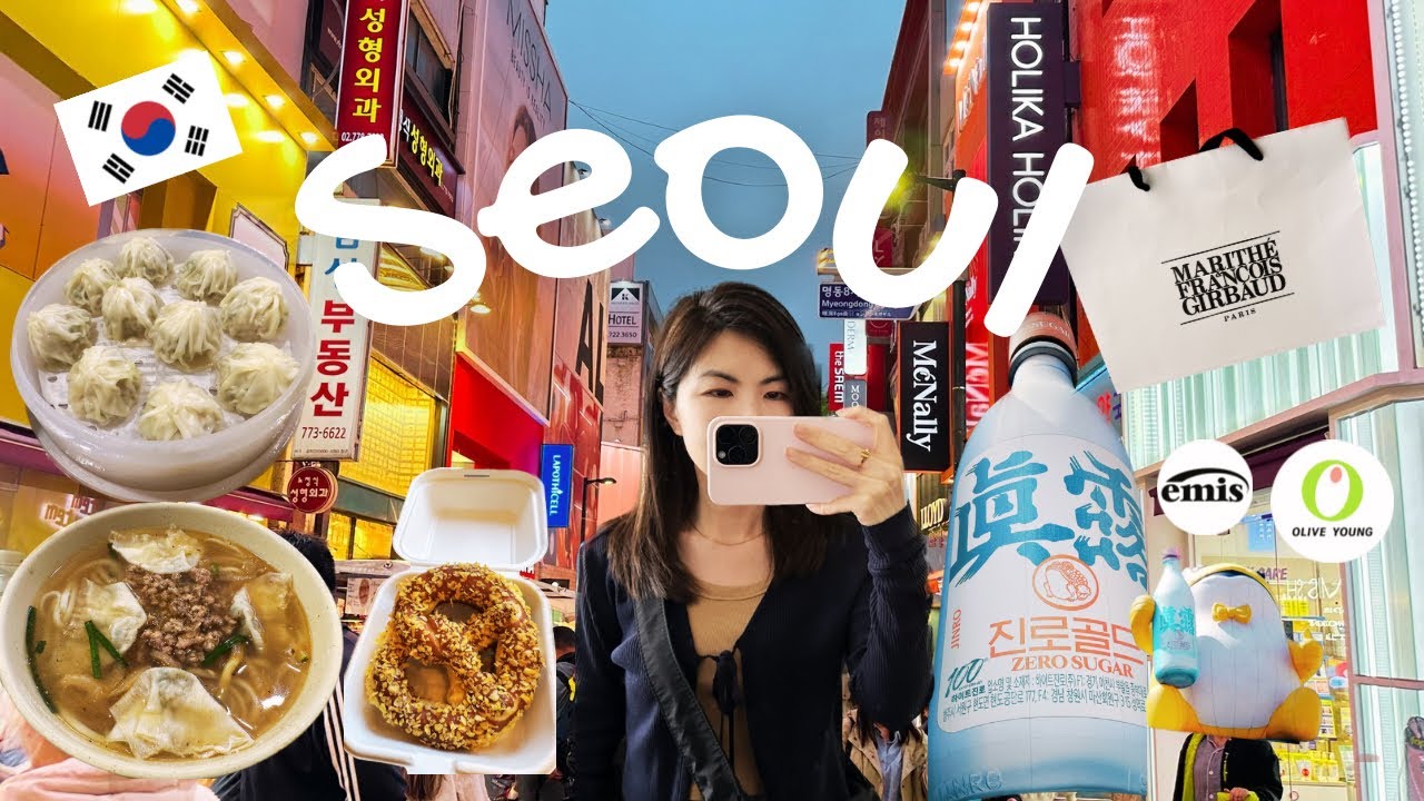 seoul vlog 🇰🇷 myeongdong, shinsagae food hall, seongsu, jinro pop up store, michelin kyoja EP1