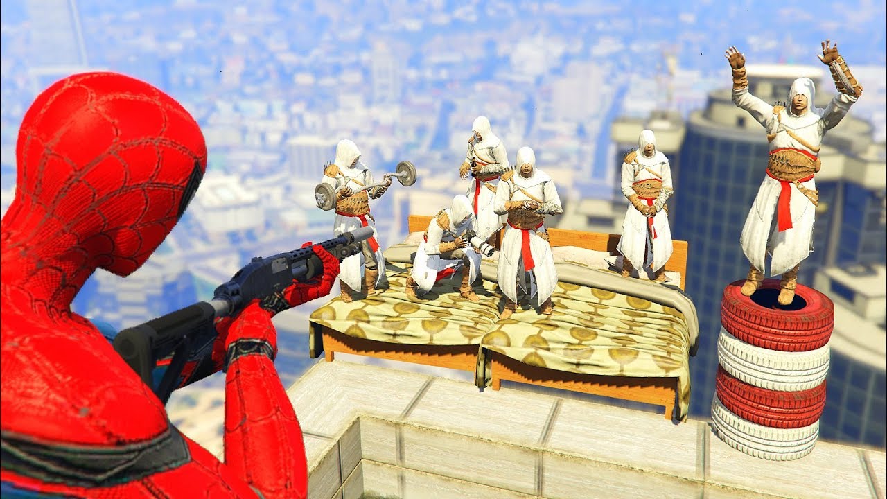 GTA 5 Crazy Ragdolls Spiderman Vs Assassin's Creed (GTA 5 Euphoria Physics Ragdolls Fails Funny)