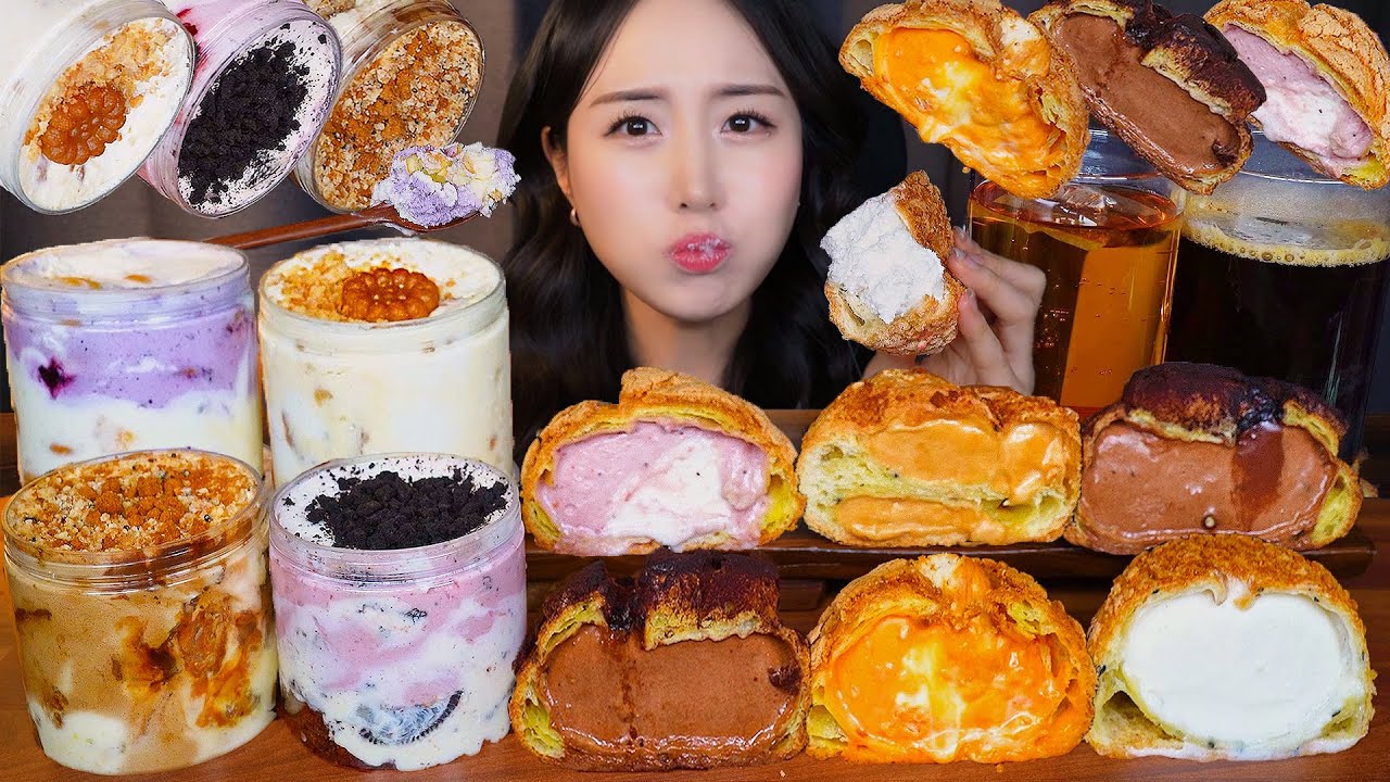 Десерт🥞 Слойки с Заварным Кремом & Вкуснейший БАНАНОВЫЙ ПУДИНГ АСМР МукбангㅣDessert Mukbang