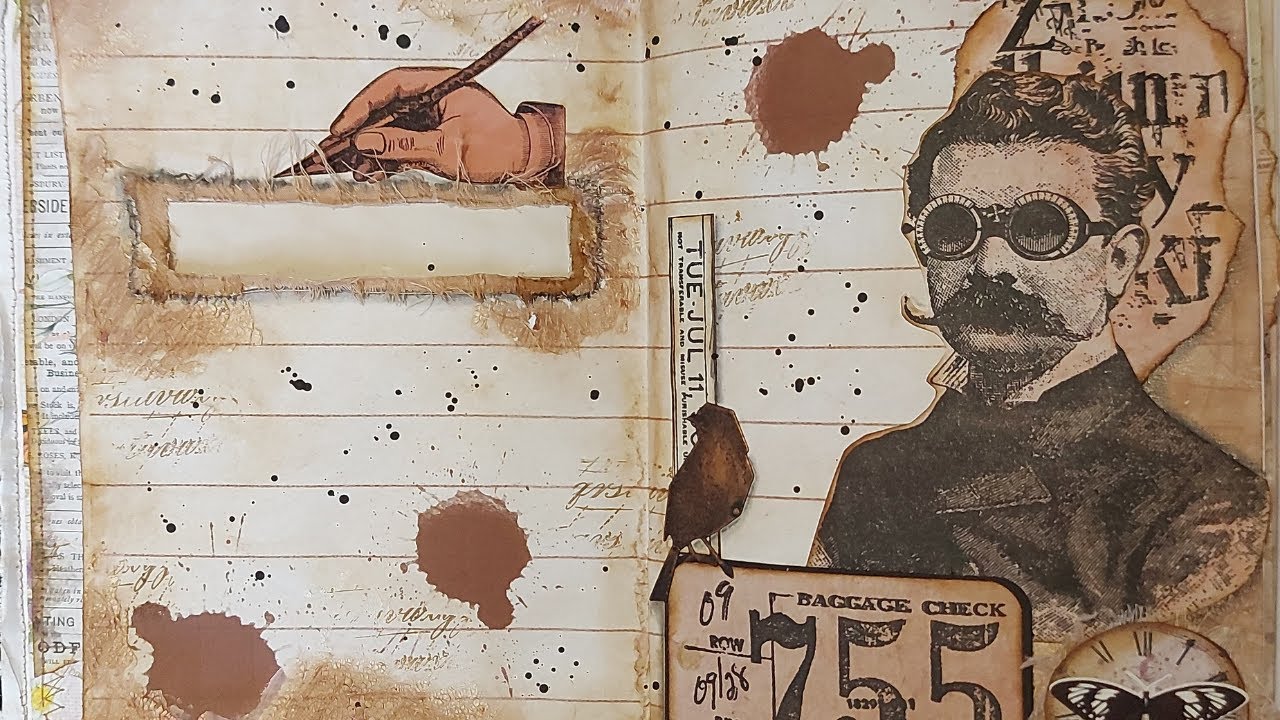 Junk Journal,Collage ,mit ein bisschen versteckter Tags, und mit dem Stempelset von Tim Holtz