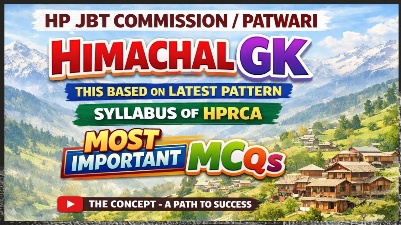Most Important MCQs of Himachal GK for HP JBT COMMISSION/Patwari Exams 2026 