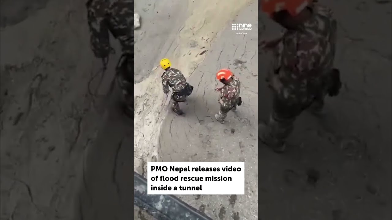 PMO Nepal releases video of flood rescue mission inside a tunnel | nine.com.au