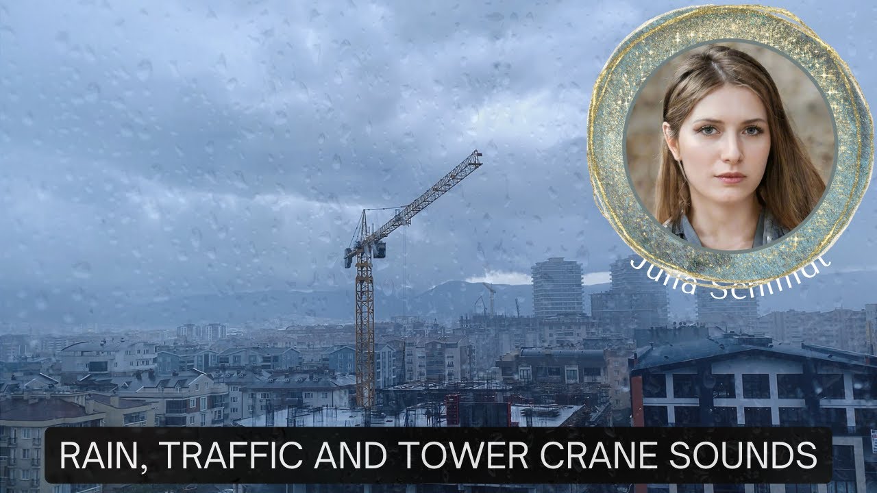 Construction in Urban Soundscape - Rain, Traffic and Tower Crane Sounds ASMR