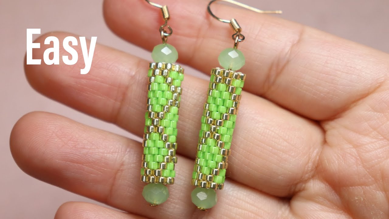 گوشواره لوله ای با منجوق شیک و ظریف  Beading tubular earring only with seedbeads / DIY/