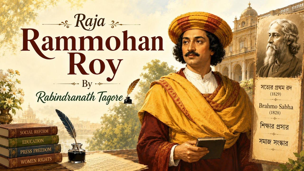 Rammohan Roy by Rabindranath Tagore in simple bengali explanation.And concept clear MCQs on it.