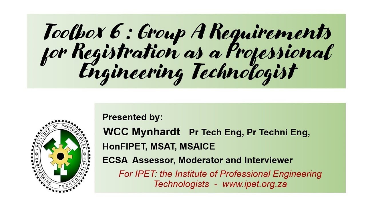 Registration of Technologists at ECSA - Group A Requirements for Registration