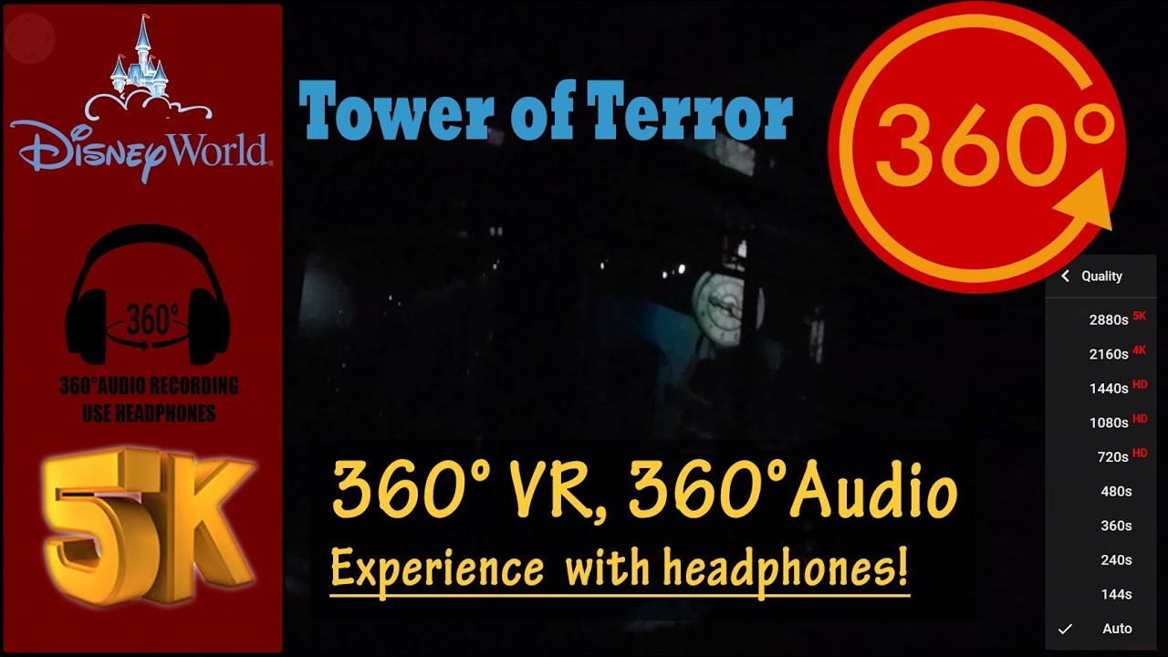 [5K 360°, 360° Audio] Twilight Zone Tower of Terror Full Ride POV with pre-show