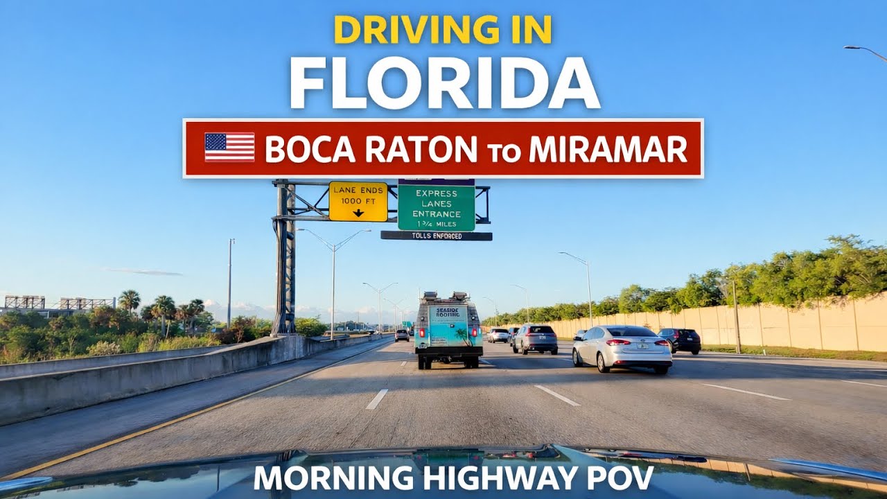 Утреннее вождение по Флориде 🇺🇸 | Boca Raton → Miramar | POV ASMR