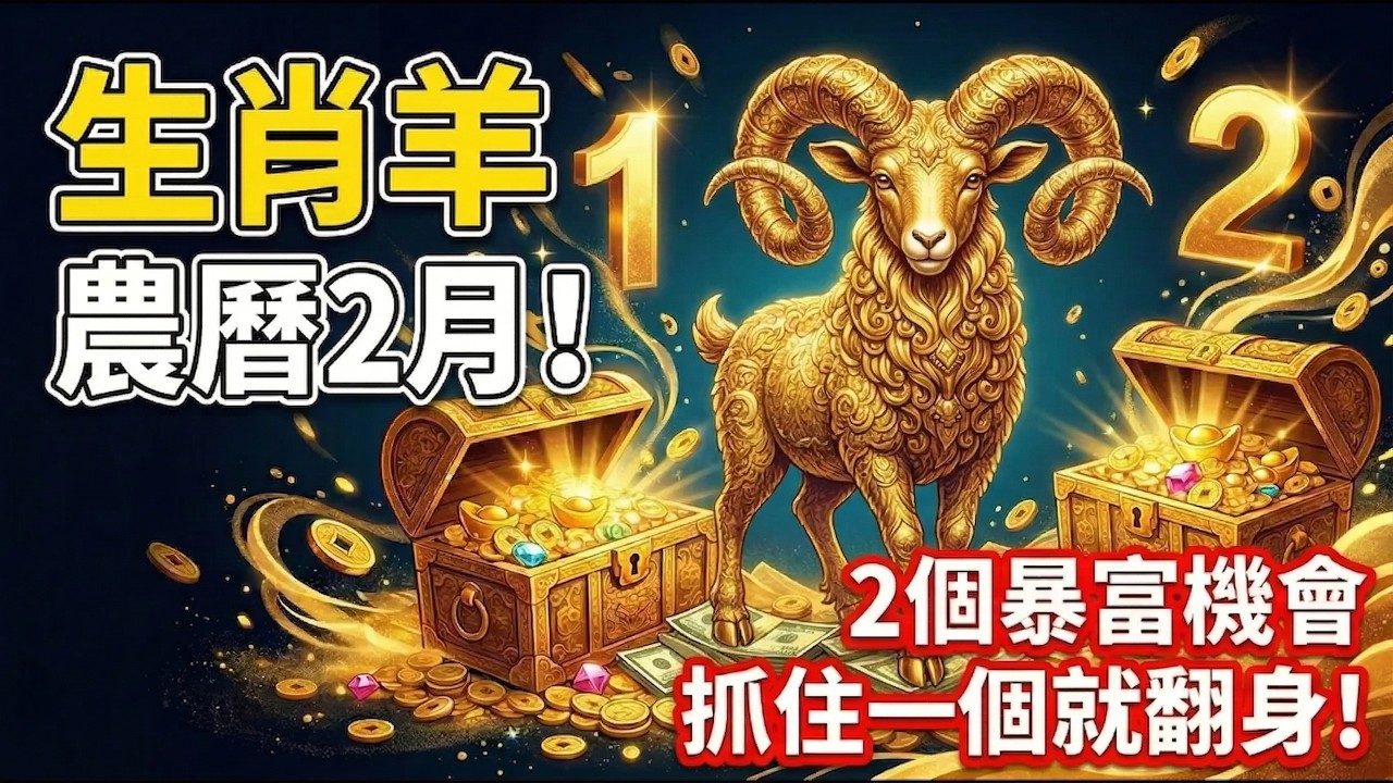 【生肖羊】農曆二月，「金輿」入命，你將迎來2個「暴富機會」，只要抓住一個就能讓財富暴增！#生肖羊2026運勢 #2026屬羊運勢 #生肖羊財運 #屬羊八字 #暴富機會 #財富爆發 #偏財運 #屬羊發財