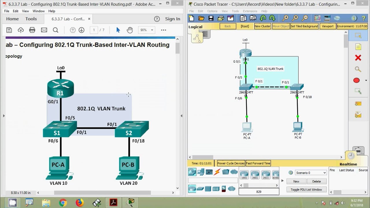 6.3.3.7 Lab - Configuring 802.1Q Trunk-Based Inter-VLAN Routing