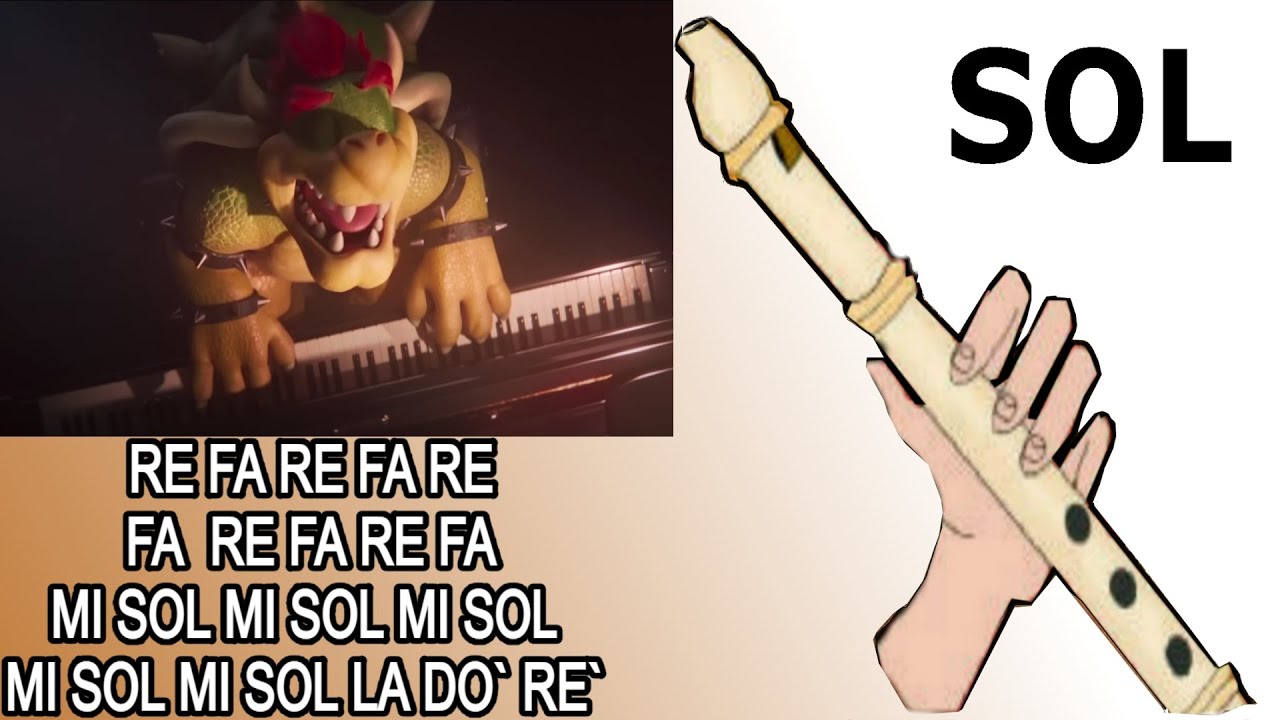 Bowser, Peaches, flauta dulce fácil, tutorial con animación, easy flute recorder, Super Mario Bros