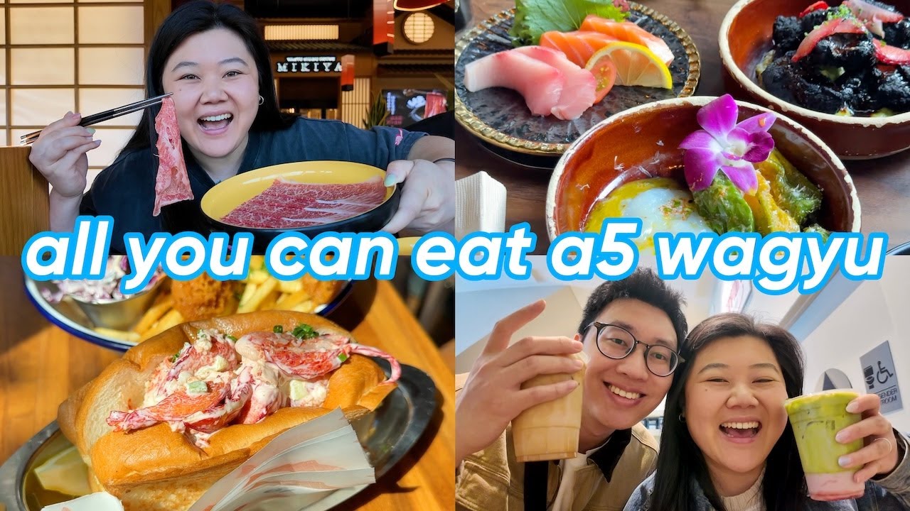 trying japanese A5 wagyu shabu buffet 🥩, cheapest lobster rolls in SF 🦞 + exploring japantown! 🌸🇯🇵