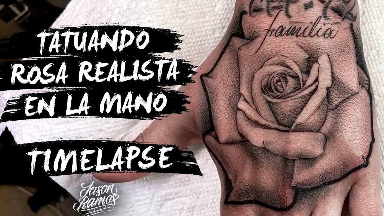 TIMELAPSE Tatuaje ROSA Realista en la MANO Black&Grey/Aguja de L&iacute;nea 3RL//Realistic Rose Hand TATTOO