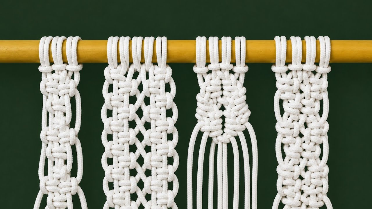 4 Macrame Patterns Using ONE Knot Technique | Easy Macrame Tutorial/۴ مدل پترن فقط با یک گره