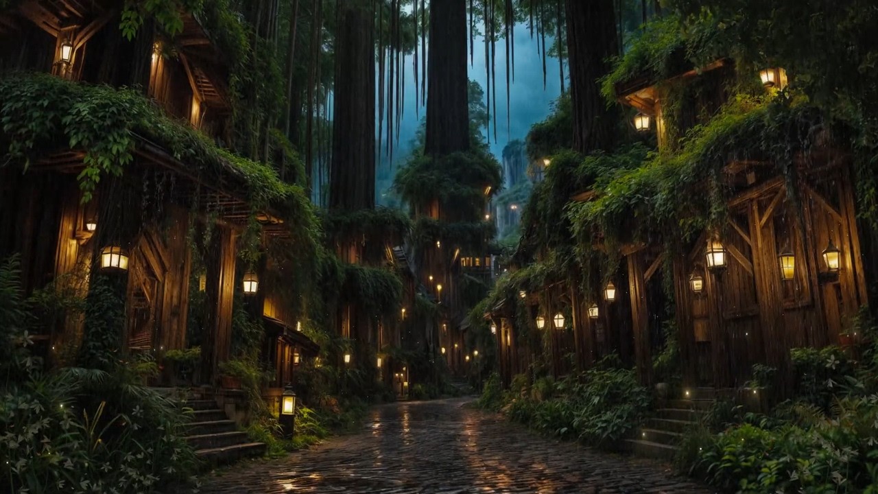 (No Ads) [SLEEP IN 5 MINUTES] 🌧️🎧 Dark Rainy Forest Street • Soft Light & Gentle Sounds
