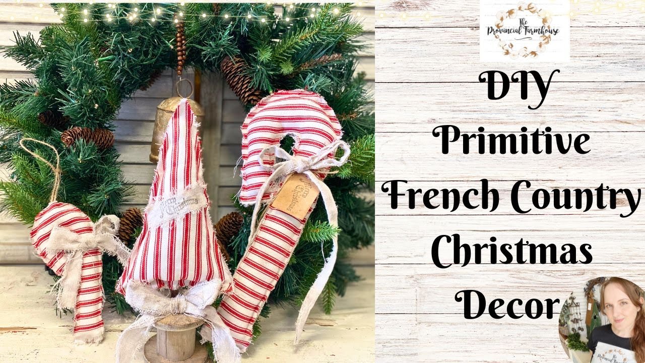 DIY Primitive French Country Christmas Decor | Using IOD Stamps | No Sew Rustic Crafts | Ornaments