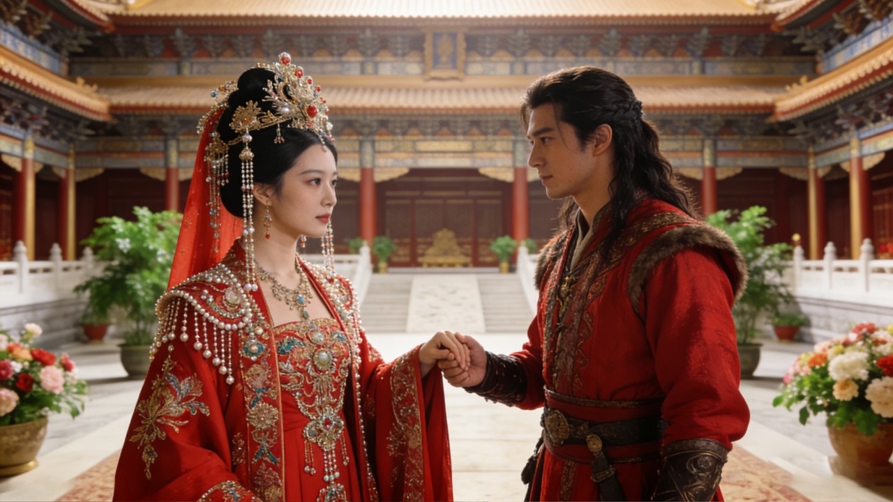Heartbroken, the girl leaves her beloved and marries the grassland prince in a grand wedding.