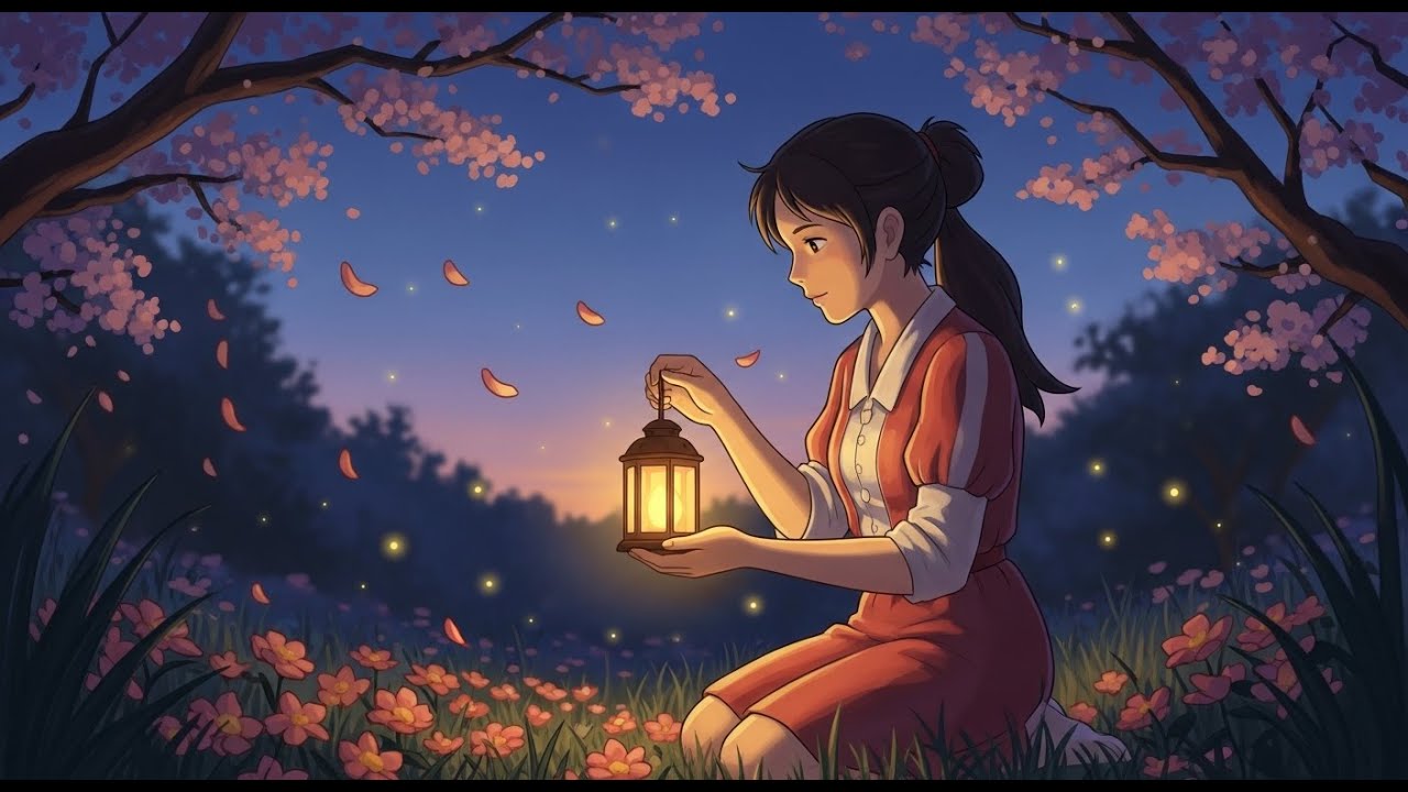 Cozy Ghibli Style ASMR 🌙 Twilight Garden, Soft Lantern Light & Slow Living