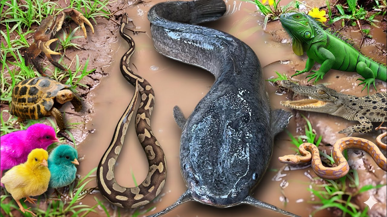 Wow amazing! Menangkap ikan lele jumbo raksasa, ular, buaya, kepiting, ikan hias, ayam warna warni