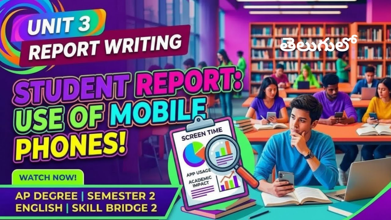 Report Writing in Telugu I Use of Mobile Phones During College Hours I AP Degree Sem 2 English