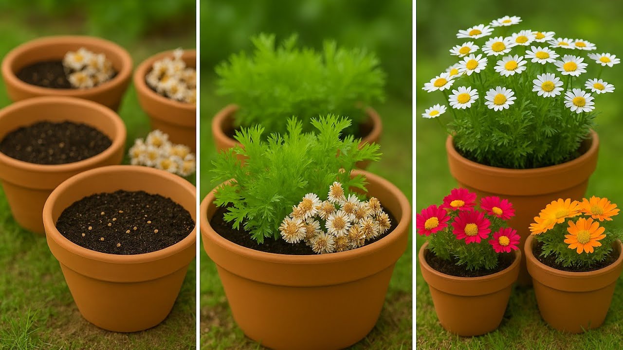 زراعة البابونج في المنزل 🌺🍀 خطوه بخطوة  من البذور الى الأزهار الغزيرة في البلكونة او سطح 