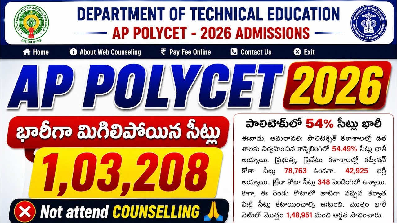 AP Polycet 2026: 1,03,208 Students Skipped Counseling | AP Polycet Phase 2 Vacant Seats