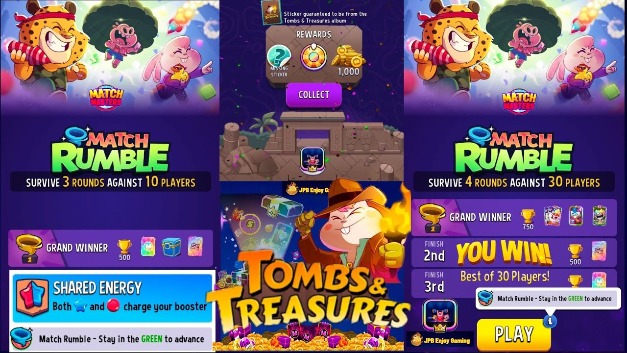 Match Rumble 10 Player Shared Energy And Match Rumble 30 player,Collect Tombs Treasure Match Masters