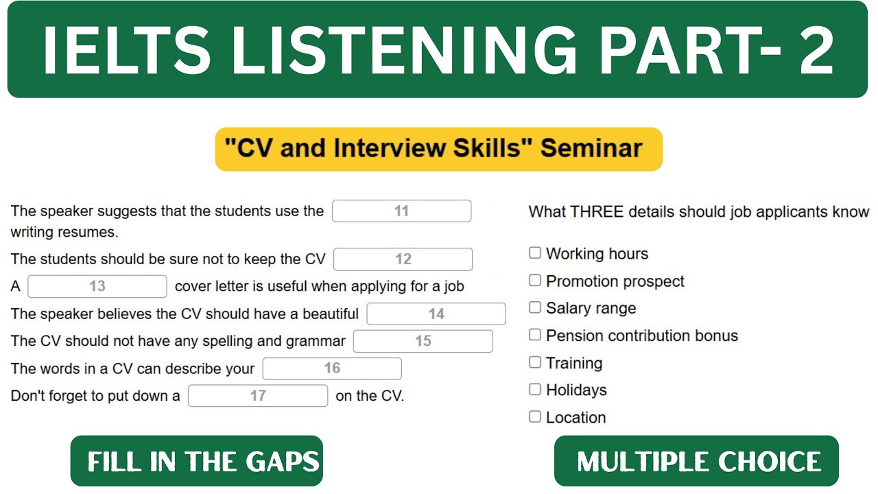 IELTS Listening Practice Test 2026 with Answers | Cv And Interview Skills Seminar