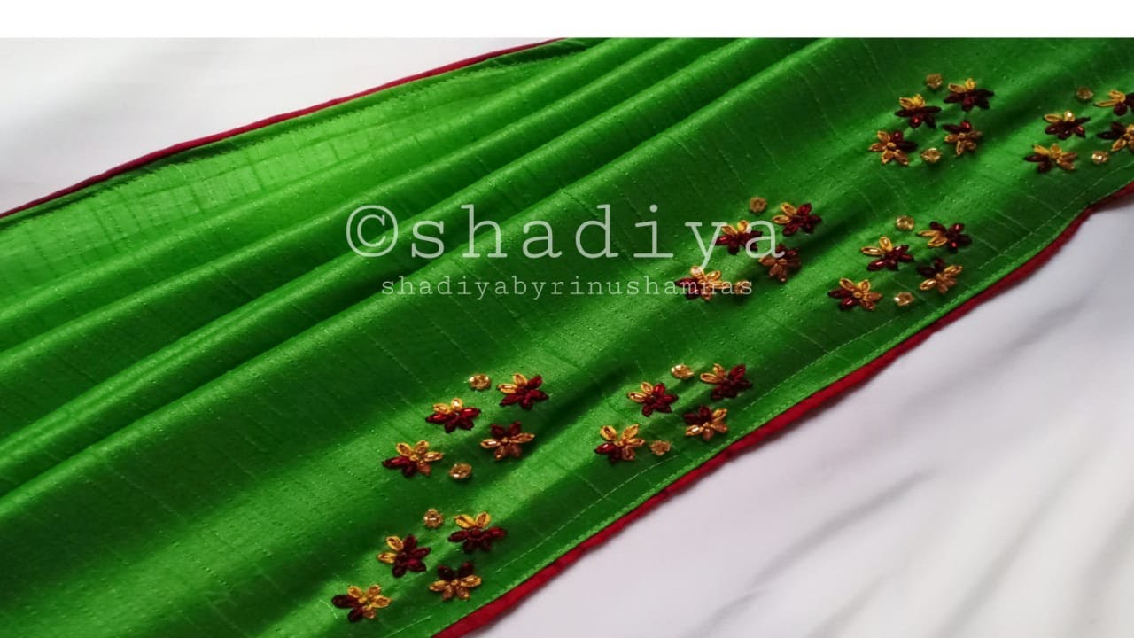 Hand embroidery easy and beautiful border design for saree|lazy daisy border embroidery