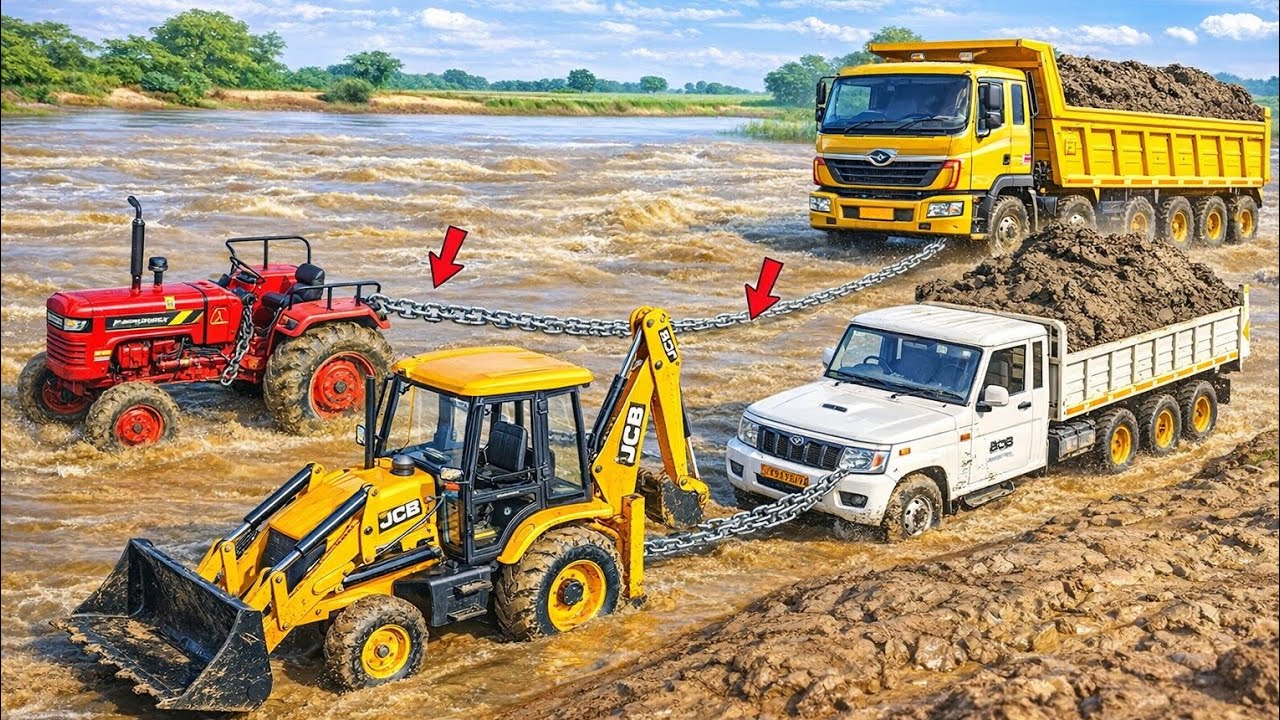 New Holland Tractor Pickup Muddy Accident TATA Truck Pulling out JCB 3DX| KDL TOYS #toys #jcb #truck