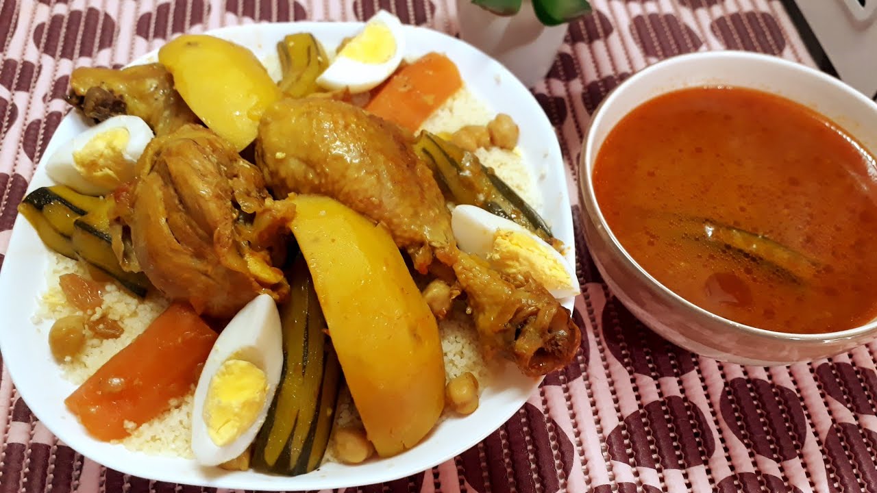 كسكس أو (طعام)🍲 بمرقة حمراء على طريقة التيارتية😍 بأسهل طريقة 👌ولبنة روووعة 😋