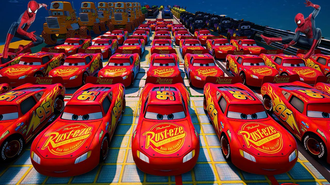 GTA 5 SPIDERMAN Cars Challenge Lightning & Monster McQueen Jackson Storm Miss Fritter & Friends Cars