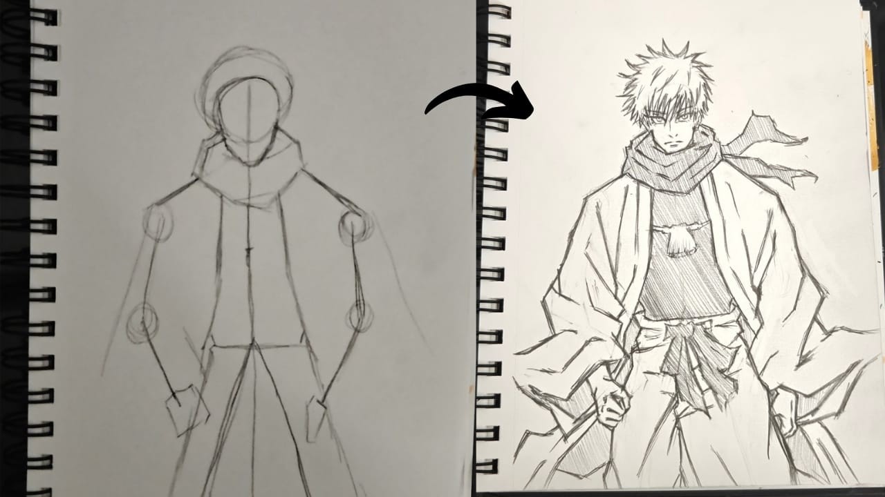 How to draw Gojo Satoru Full Body out of Stick Man | Easy Step by Step