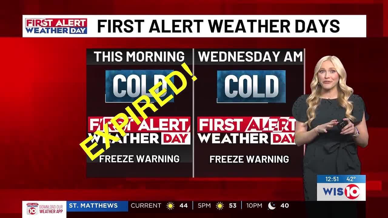 FIRST ALERT WEATHER DAY for Freeze Warning Wednesday morning