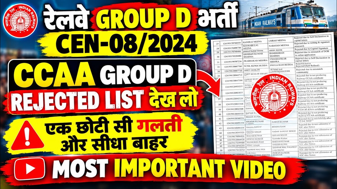रेलवे GROUP D भर्ती CCAA MOST IMPORTANT VIDEO | CCAA GROUP D REJECTED LIST,छोटी सी गलती और सीधा बाहर