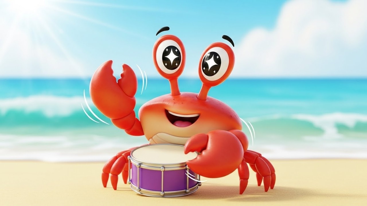 Забавный краб играет на барабане «Бум-Бум» 🦀🥁🌊 | Мультфильм для детей и весёлые приключения