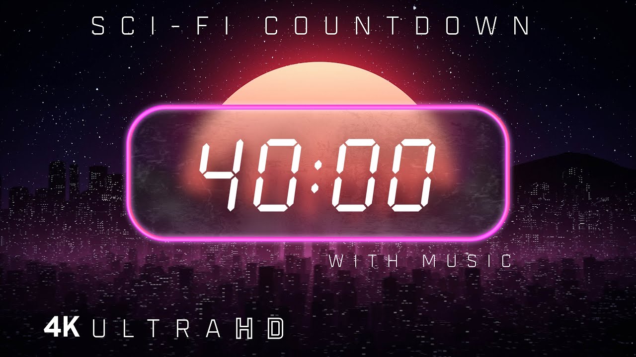 ⚡40 Minute | 80s SciFi Countdown Timer | Synthwave soundtrack | Alarm every 10 minutes ⚡4K UHD